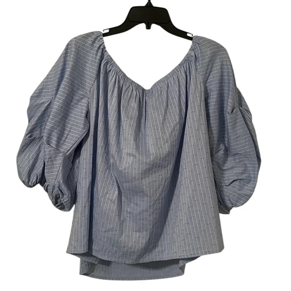 CeCe Women's Blue White Striped Eyelet Ruffle Sleeve Off‎ Shoulder Top Size XL - Picture 6 of 6